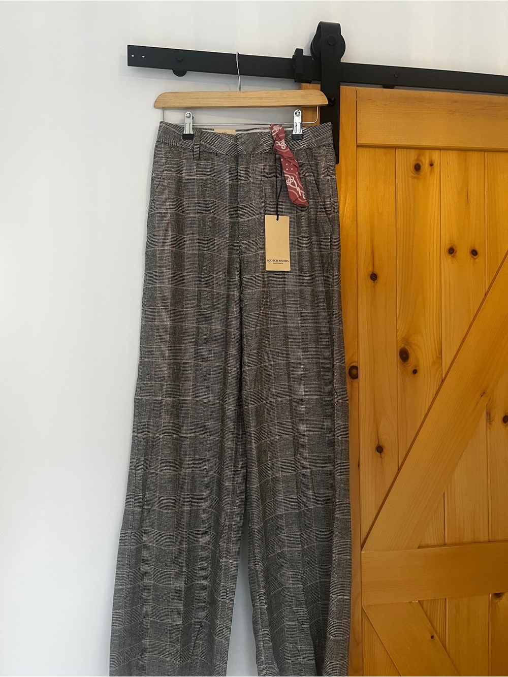 Scotch & Soda Brown Gray Plaid Wide-Leg Trousers